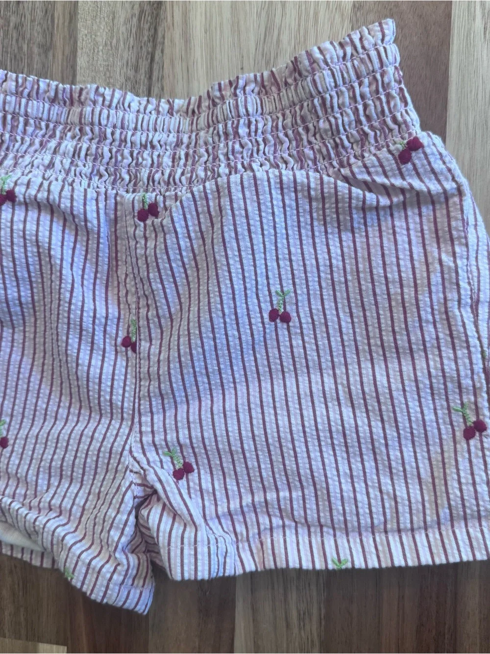 Gymboree Girls Pink White Striped Seersucker Cherry Embroidered Shorts 4T